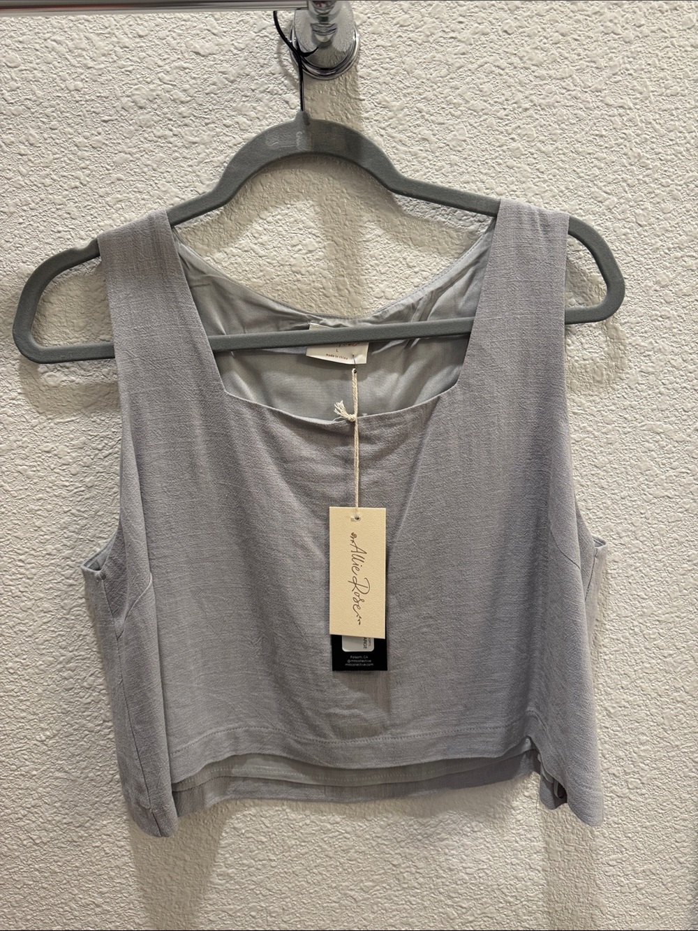 Allie Rose  Light Gray Sleeveless Linen Crop Tank